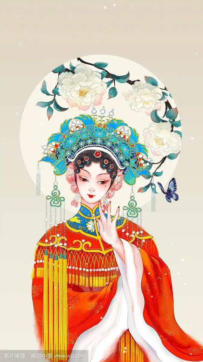 国潮戏曲花旦中国风手绘插画