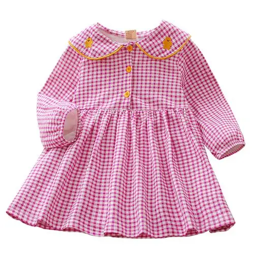 童装女童连衣裙2020秋装新款娃娃领长袖格子a字裙儿童2-6岁裙子潮