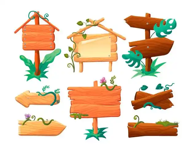 八个可爱的木制指示牌矢量素材