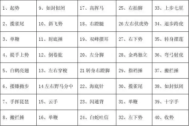 杨式40式太极拳拳谱