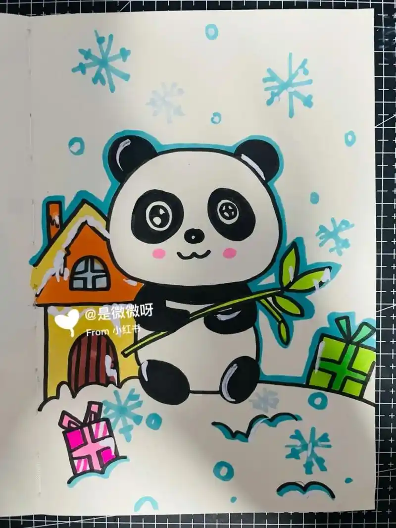 冬天里的小熊猫～儿童画创意画,简单好看, #儿童创意美术# #简笔画