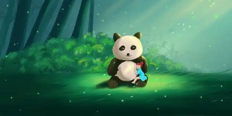 世界动物日唯美夏天梦幻森林熊猫少女插画海报