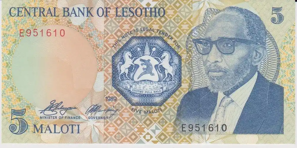5 malati 1989 lesotho lesotho 5 malati 1989 pick#10a unc unc