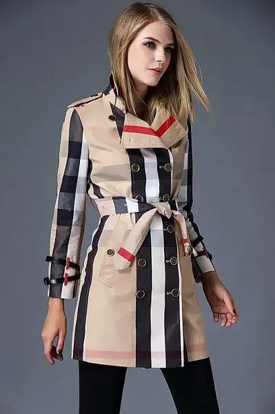 burberry风衣 2015秋冬新款 995171款双排扣修身时尚格纹中长款女装