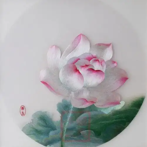 荷花顾氏苏绣刺绣成品小幅花卉过道书房淡雅苏绣