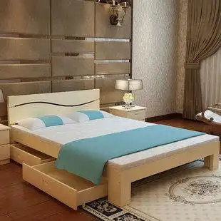 儿童房家用1.5米温馨北欧家私木床出租房加大双人床主卧实木床1米