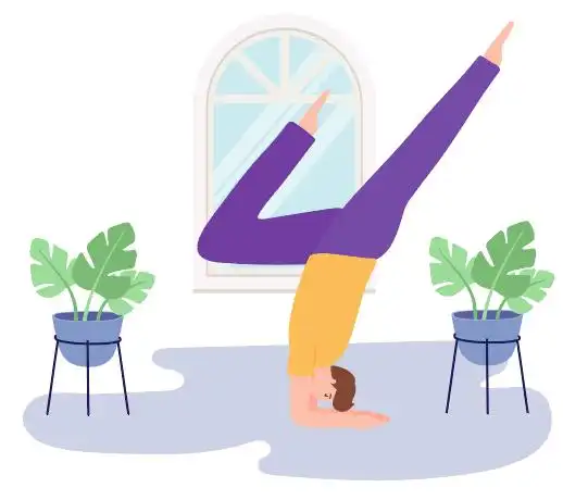 扁平风卡通紫色男人倒立瑜伽插画图片