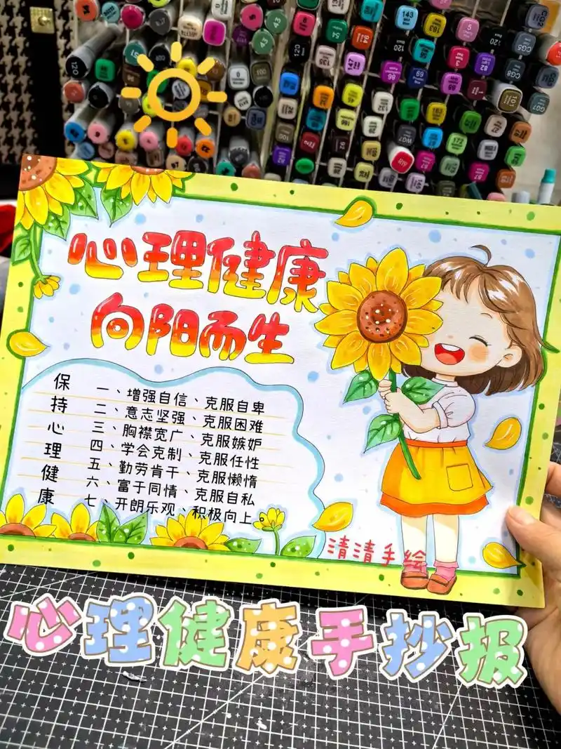 马克笔手绘 #儿童画 #心理健康手抄报 # - 抖音