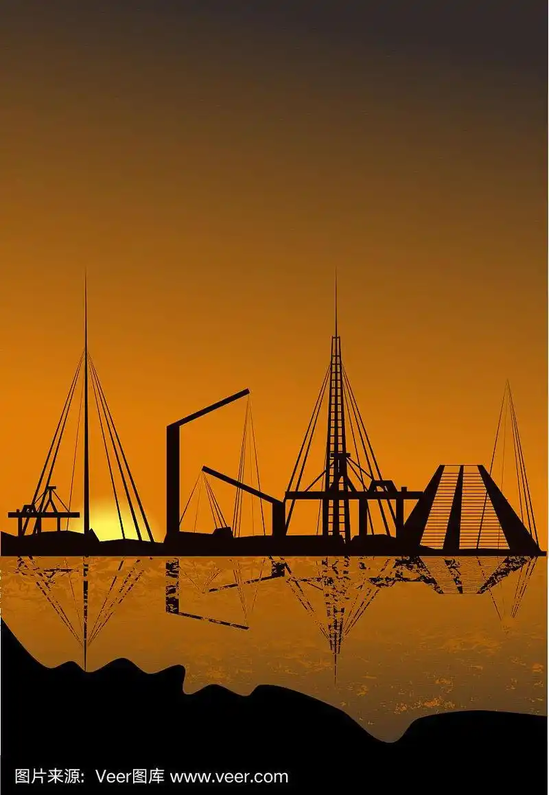 倒影在水中的港口剪影