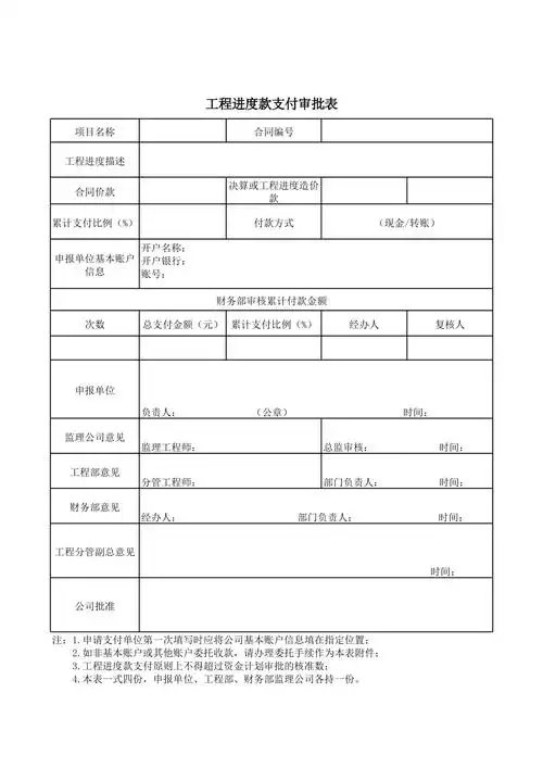 工程进度款支付审批表