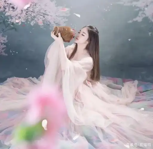 古代美女为什么喜欢仰着头往嘴里倒酒,酒洒在身上,不粘吗?