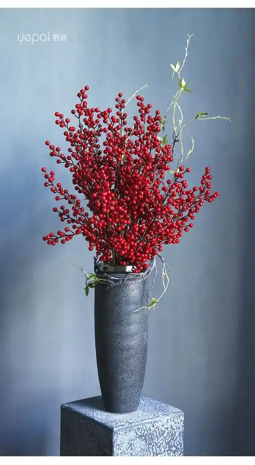 野派北美冬青果子假花仿真花客厅室内高档餐桌玄关茶几花艺摆件装饰花