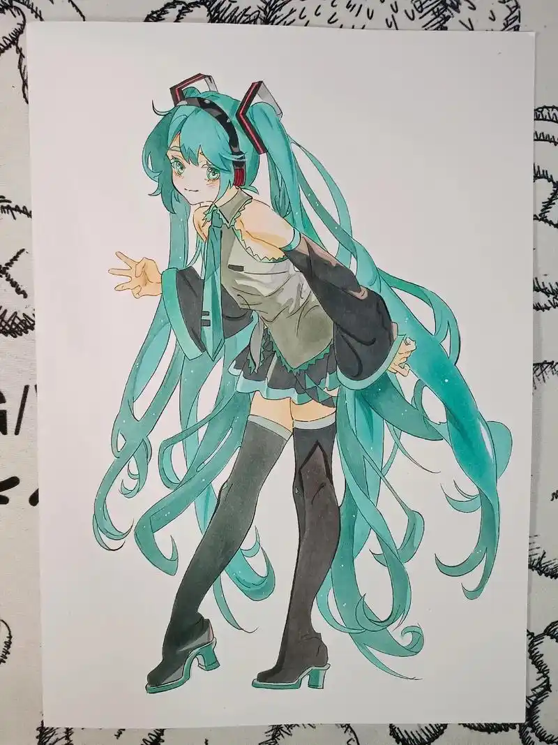 初音未来#miku #马克笔手绘 #临摹 #图文 - 抖音