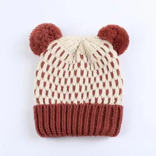 milky friends宝宝帽婴儿男女通用双毛球套头毛线帽婴儿针织帽秋冬1-2