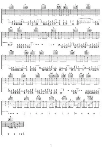 飞云之下吉他谱韩红林俊杰g调六线谱