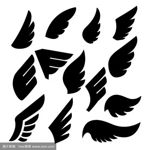 一组翅膀图标.海报,会徽,标志,标签的设计元素.矢量图