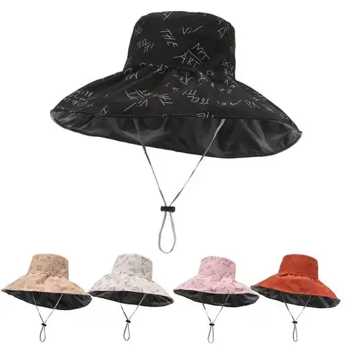 新款黑胶防紫外线渔夫帽 户外潮遮阳防紫外线网红女防晒帽子-阿里巴巴