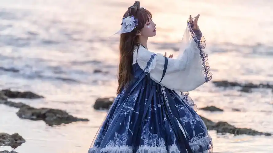 古风洛丽塔少女清新甜美海边写真,可爱-美女图片