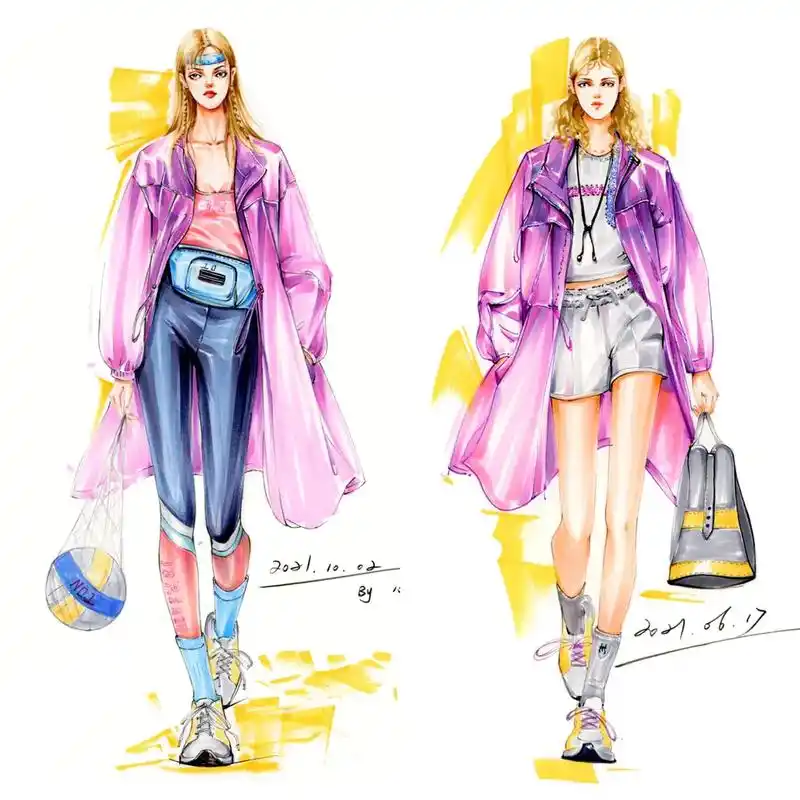 马克笔时装画——运动装#服装设计#服装设计考研手绘 #服装手 - 抖音