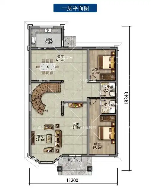 11x18米小开间大进深的二层欧式别墅图,长方形房子这么设计很合理