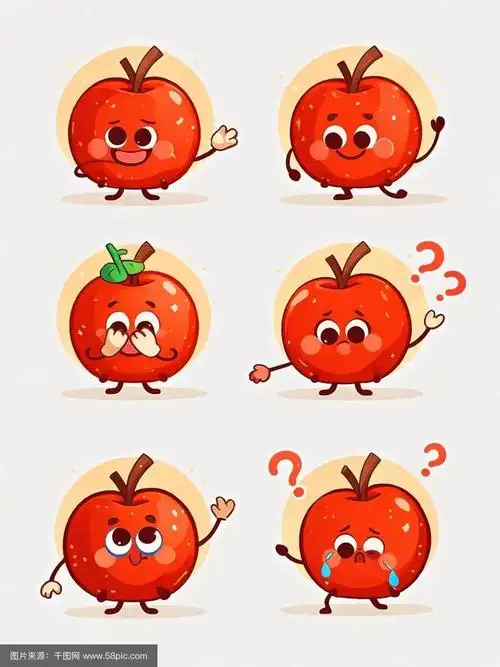 中医表情包卡通风红色白色苹果角色卡通插画