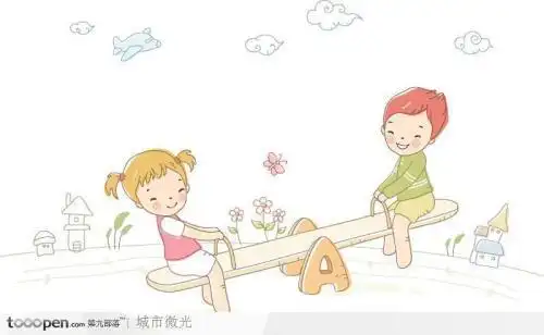 跷跷板简笔画小孩子