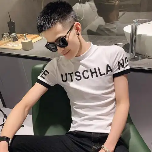 梵克公牛精神小伙t恤夏季半高领短袖男网红牌修身流帅气上衣