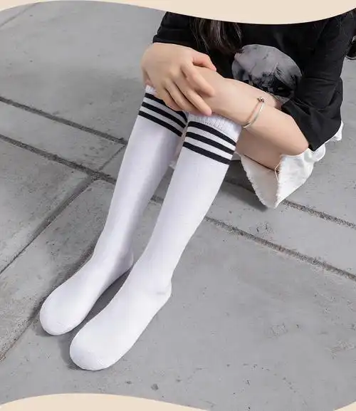 militu学生袜春秋季白袜校服白色棉过膝长筒袜儿童袜子中筒袜高筒白色
