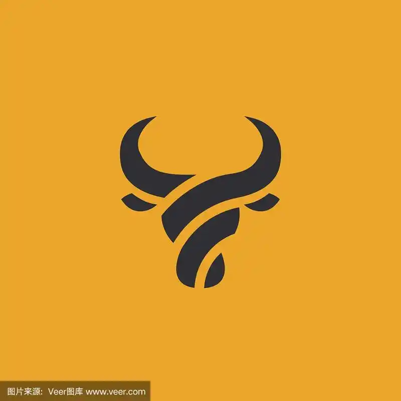 抽象风格化的牛或牛头与角图标.牛排馆,肉店或屠宰场的高级标志.