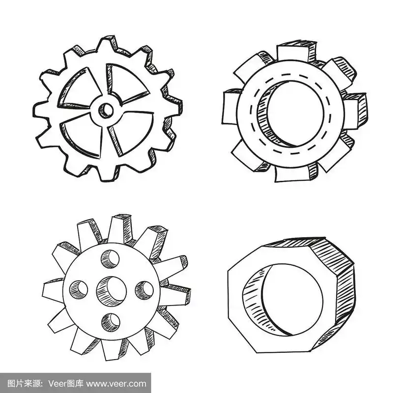 齿轮草图.矢量插图.