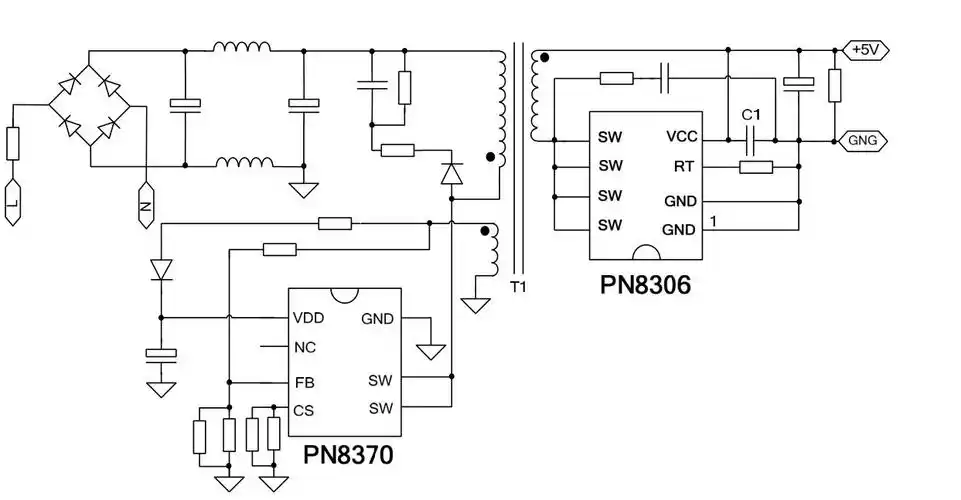 5v开关电源芯片pn8370mpn8306m5v2a六级能效充电ic方案