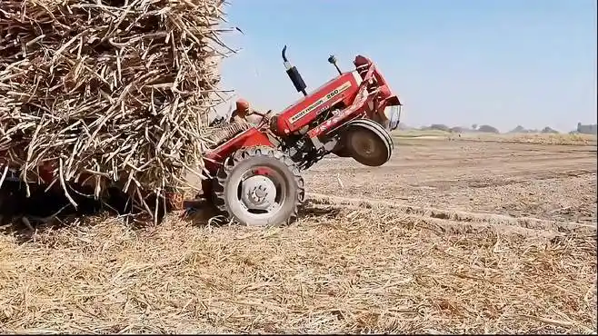 大爷开的拖拉机是真敢超载,拖拉机一起动车头就翘起来,太搞笑了
