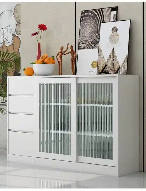 现代简约餐边柜轻奢客厅窄边柜酒柜靠墙储物茶水柜长虹玻璃推拉门 推