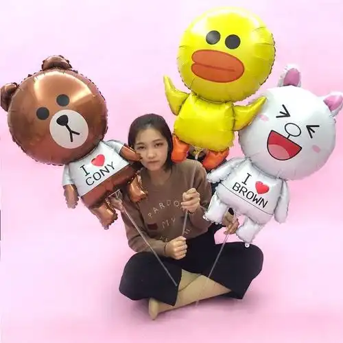卡通布朗熊手持棒儿童玩具氢气球微商地推扫码一元以下小礼品批