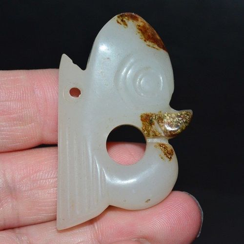 老玉古玉老收藏高古玉古玩古董和田玉白玉局部受沁精致汉代玉猪龍