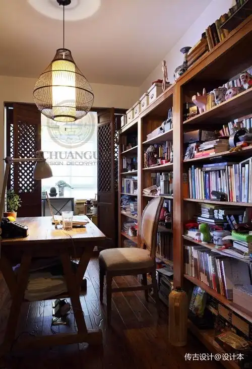 130㎡简约中式风书房实景图片