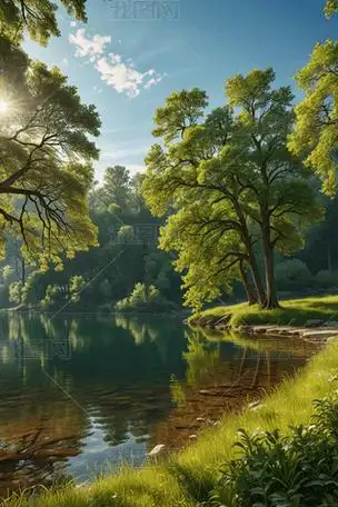 图纳奇树下湖泊风景