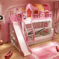 儿童上下床上下铺木床双层床高低床子母床母子床女孩公主城堡滑梯
