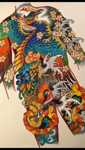纹身#老传统彩色满背文身素材凤凰-度小视