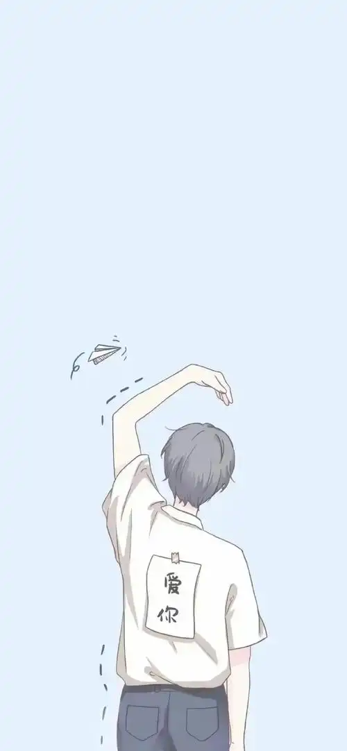 男孩单手比心背影漫画手机壁纸