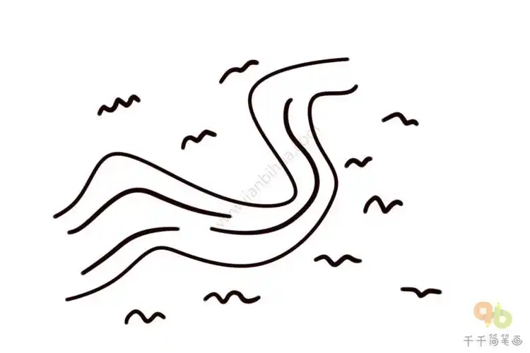 蜿蜒的小溪简笔画_自然简笔画