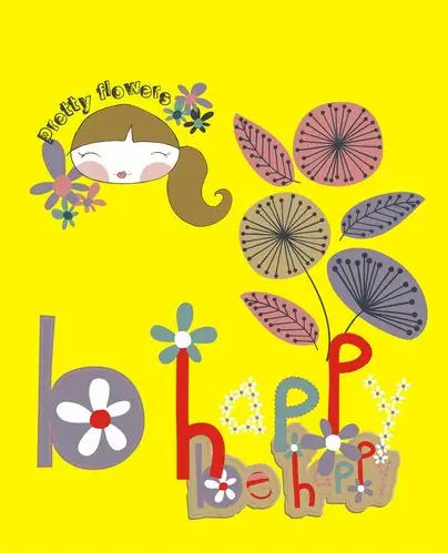 卡通动物图案童装t恤图案设计小女孩叶子