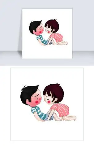 情人节情侣打闹卡通粉色蓝色png素材