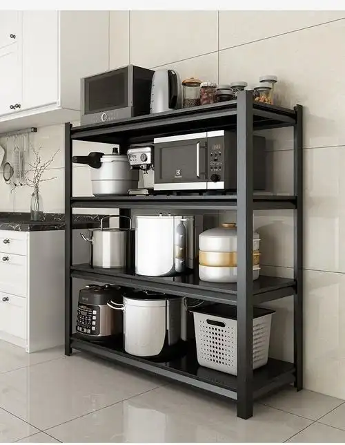 家用落地多层收纳厨房置物架加厚碳钢小家电置物架微波炉储物货架