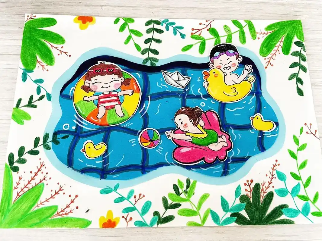 夏天主题创意儿童画,9615详细步骤.夏日炎炎,快来 - 抖音