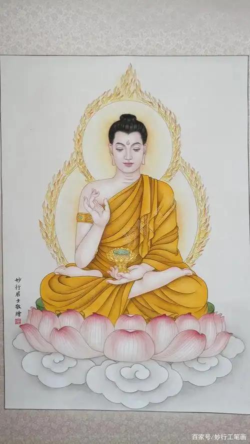 妙行居士工笔画作品,阿弥陀佛