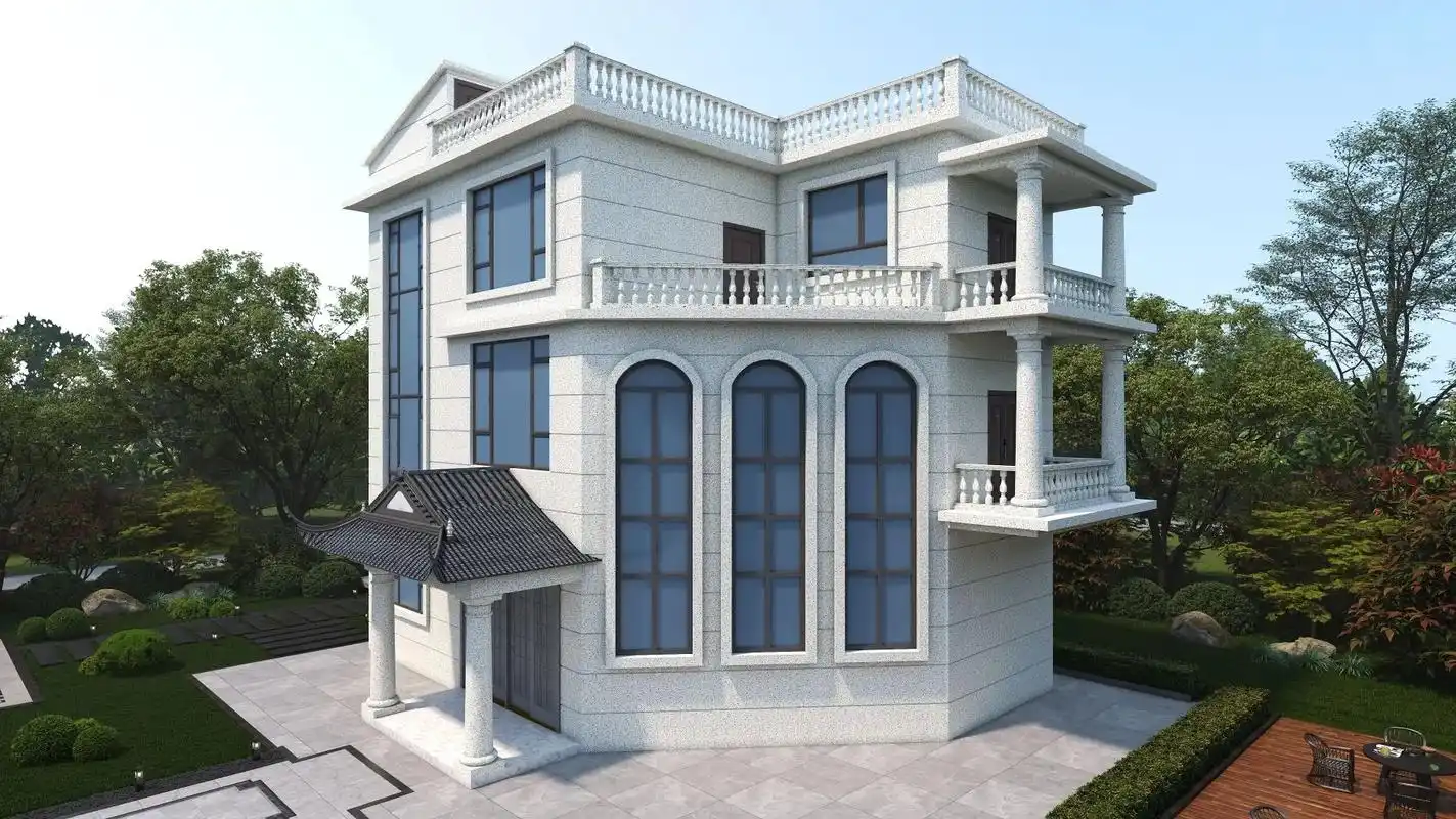 欧式别墅外墙效果图设计,新中式别墅 - 抖音