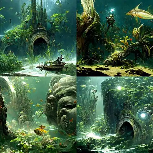 ai插画水下古城