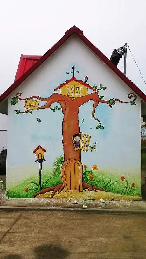 艺术小镇墙体彩绘花卉小镇艺术彩绘手绘壁画|纯艺术|绘画|太原墙绘