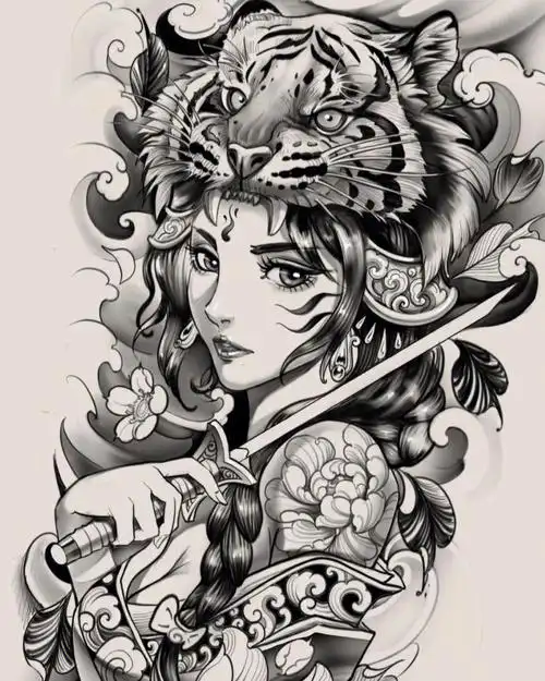 花臂手稿图艺妓文身7815#花臂纹身 #艺妓纹身  #女生纹身